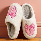 Women's Pretty Bow Plush Fuzzy Slippers - Comfy  Indoor Shoes