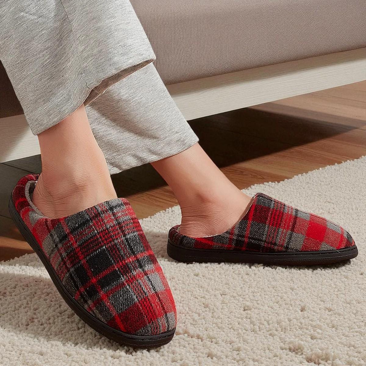 Men’s Classic Plaid Memory Foam Slippers - Warm & Relaxed