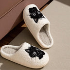 Women's Comfy Black Cat Plush Home Slippers - Warm & Cozy